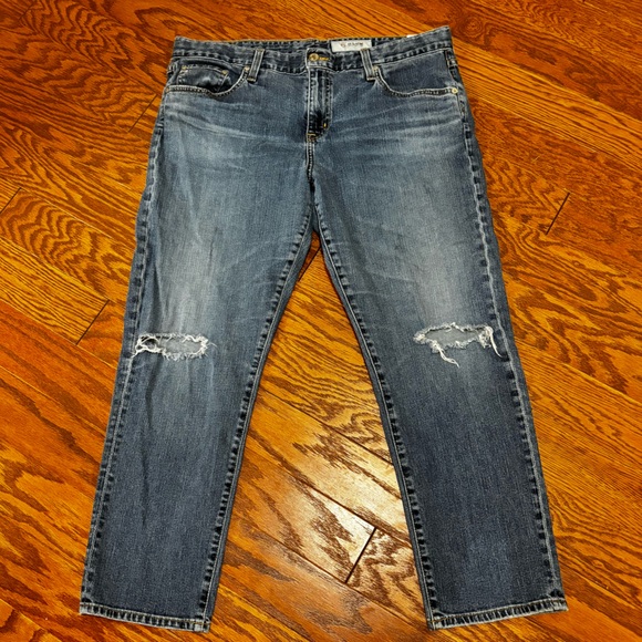 Ag denim pants size 33R women’s. Ripped knees. Straight leg. Previously owned. - Picture 9 of 9